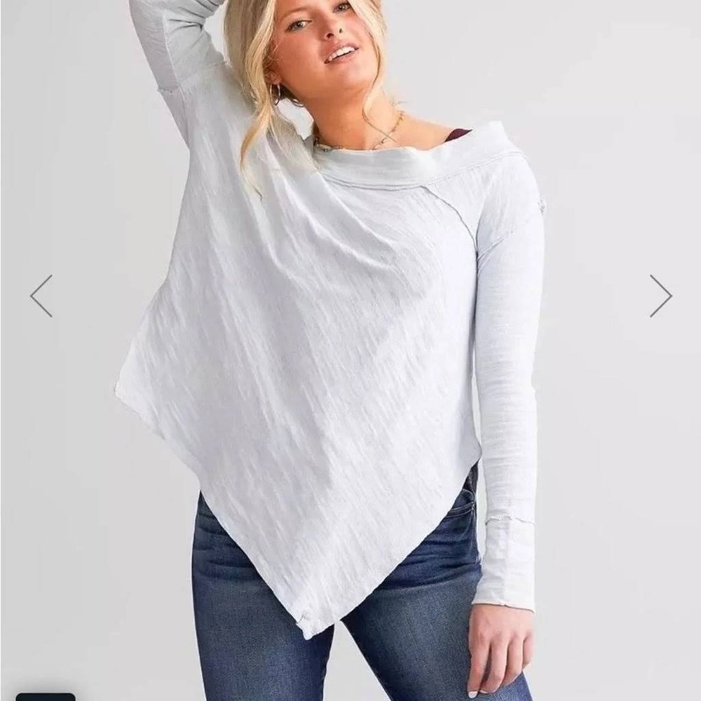 Free People To The Right Off The Shoulder Knit Top Light Blue Iris Size XL